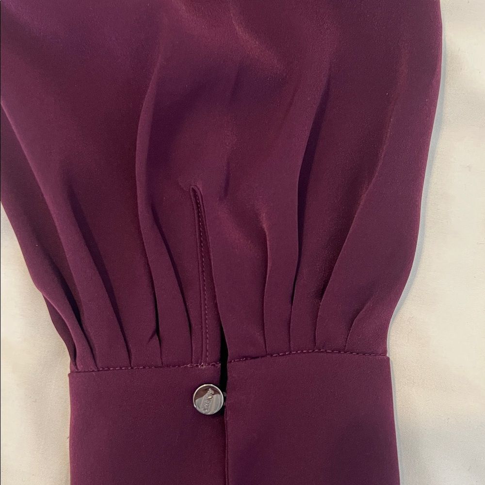 DKNY purple dress szM pleated long sleeves with cuffs faux wrap front EUC - Picture 17 of 17